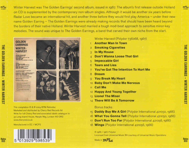 Golden Earring Winter Harvest UK cd re-release RPM label 2009 back inlay